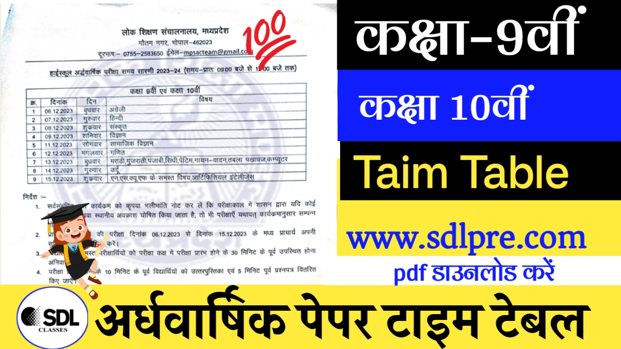 mp board 11th half yearly time table 2023